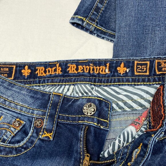 Low Rise Light Distress Jessica Straight Faded Denim Jeans 25 Rock Revival - Picture 13 of 16
